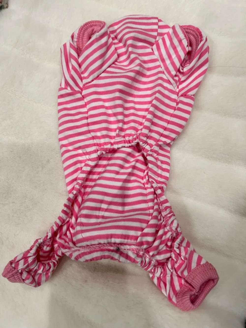 Cute Pink Striped Dogs Pajamas with Bear Pocket - Picture 2 of 4